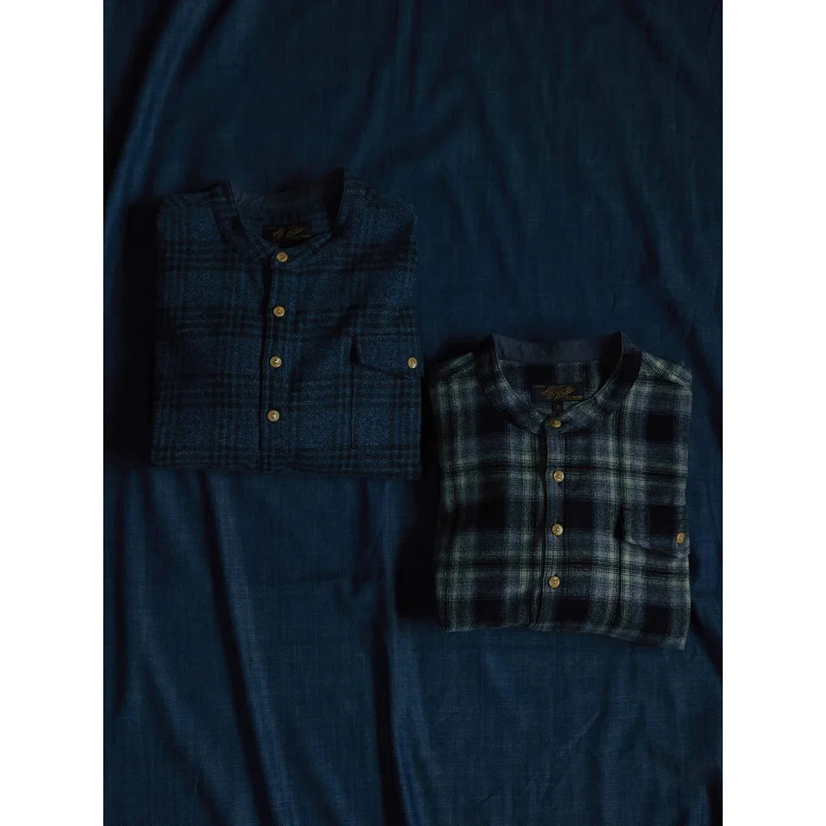 Band Collar Plaid Flannel Shirt
