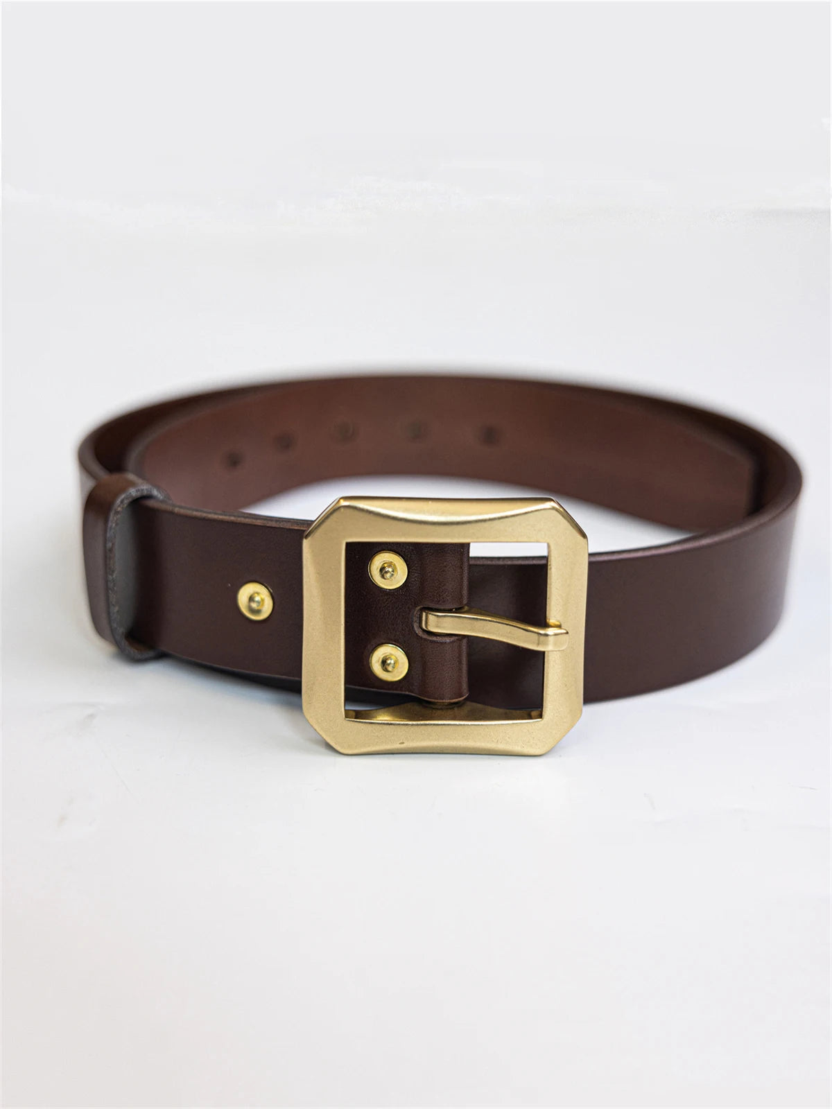 Brown Leather Brass Buckle Belt