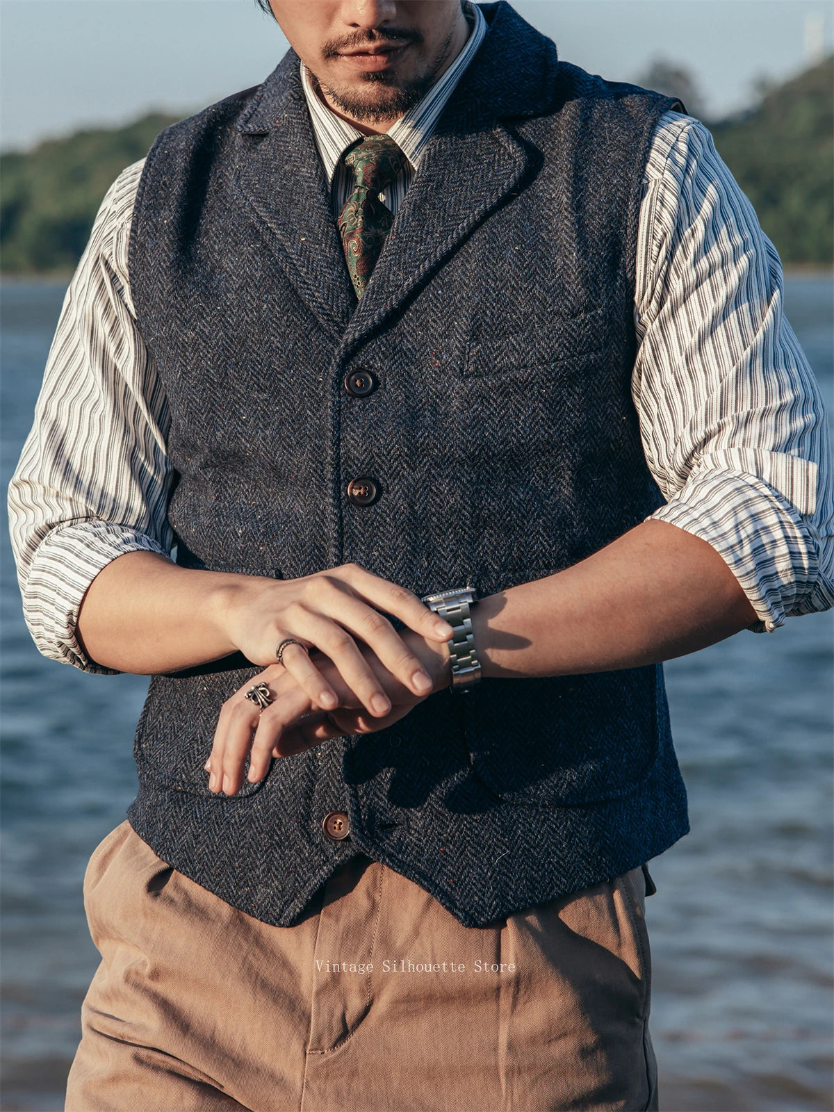 Herringbone Wool Tweed Vest