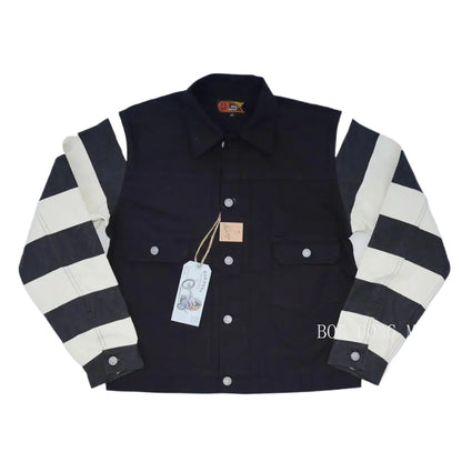 Striped Canvas Biker Jacket
