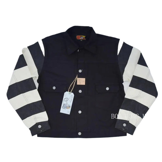 Striped Canvas Biker Jacket