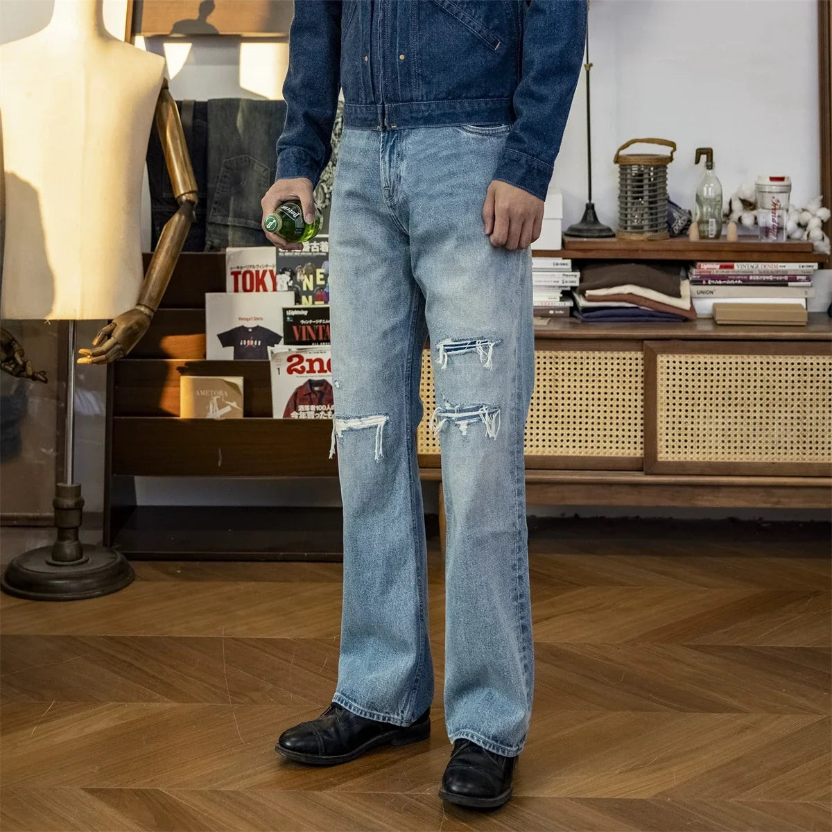 Light Wash Ripped Bootcut Jeans