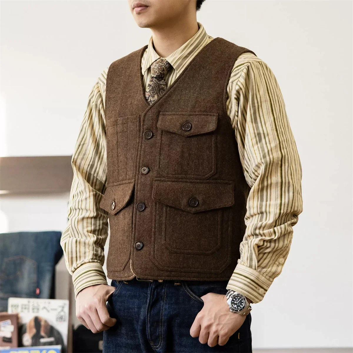 Tweed Multi Pocket Work Vest