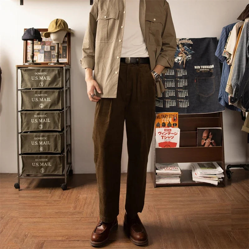 Brown Pleated Corduroy Pants