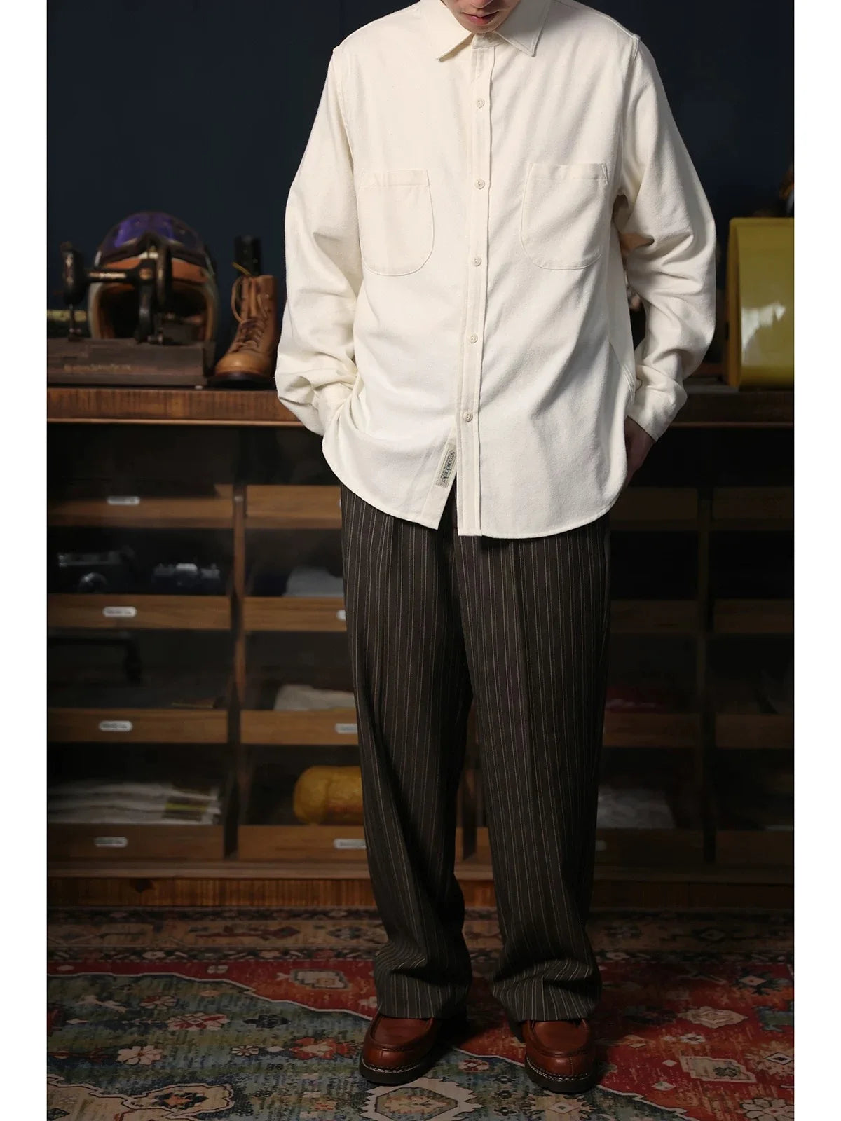 Pinstripe Pleated Suit Trousers