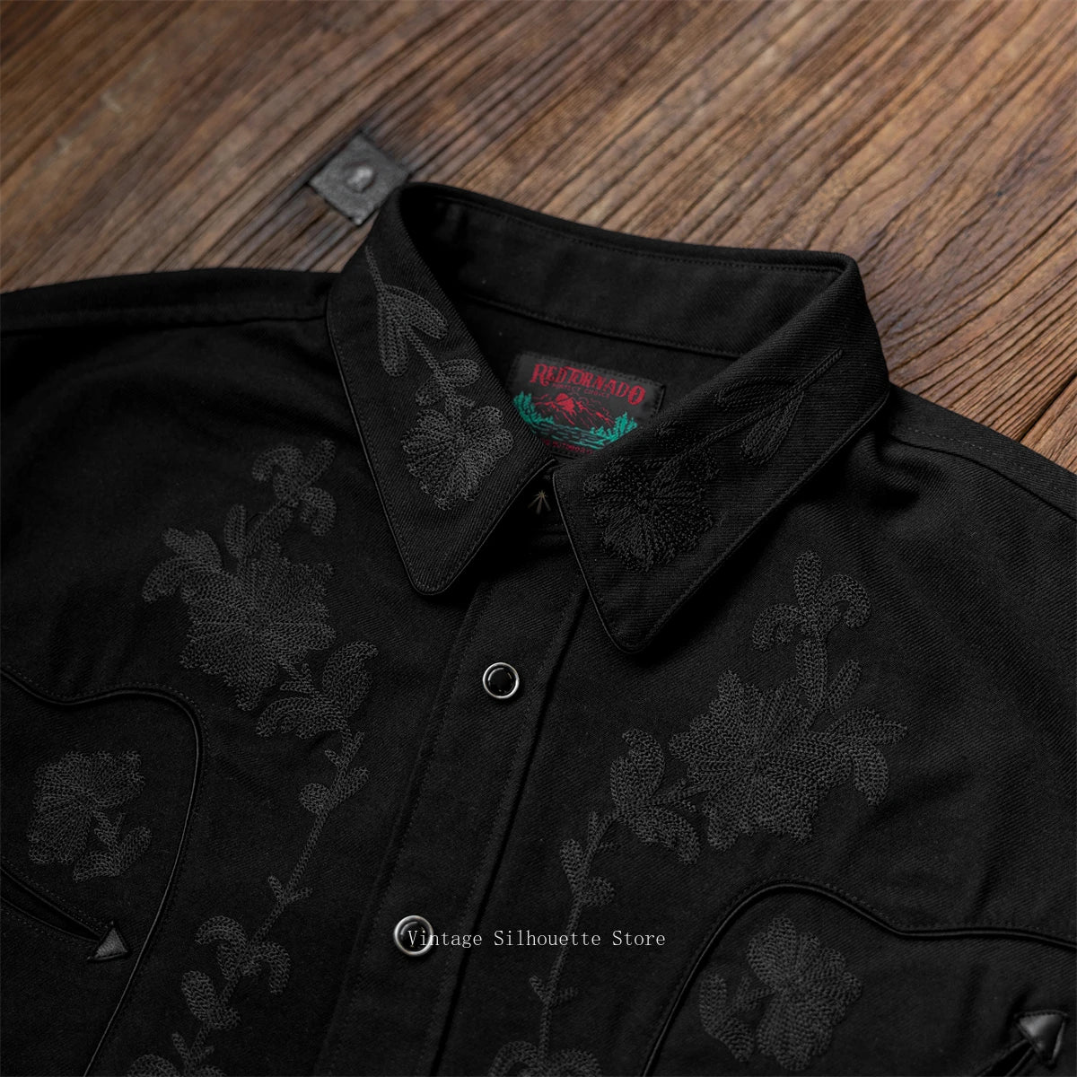 Black Floral Embroidered Western Shirt