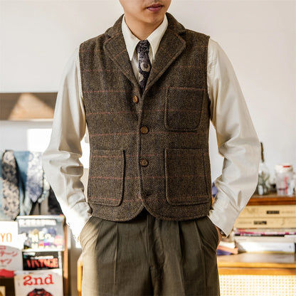 Plaid Wool Tweed Vest