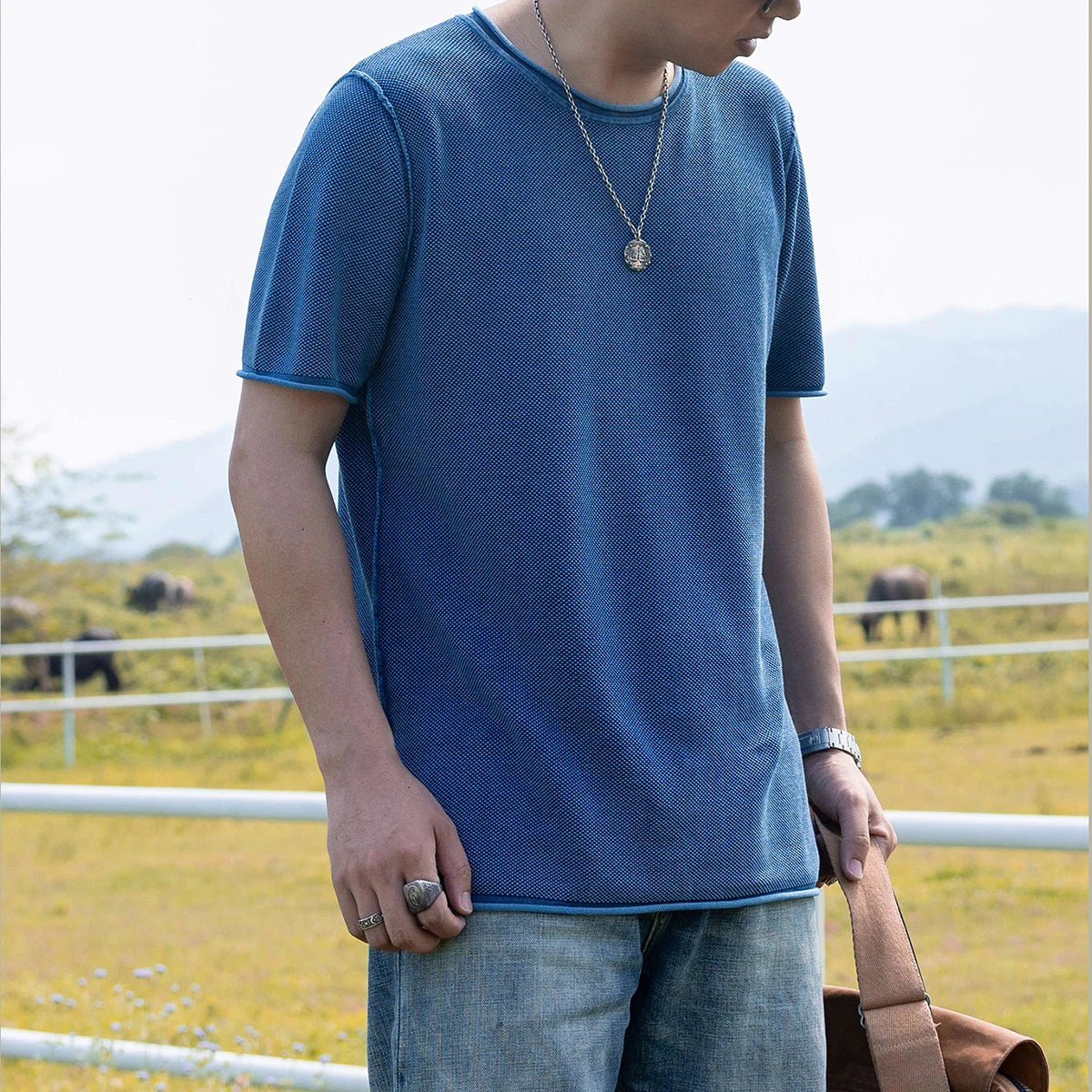 Indigo Sashiko Knit Tee