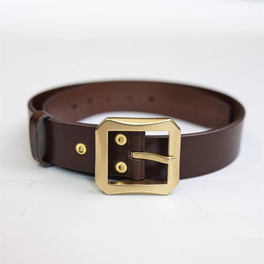Brown Leather Brass Buckle Belt