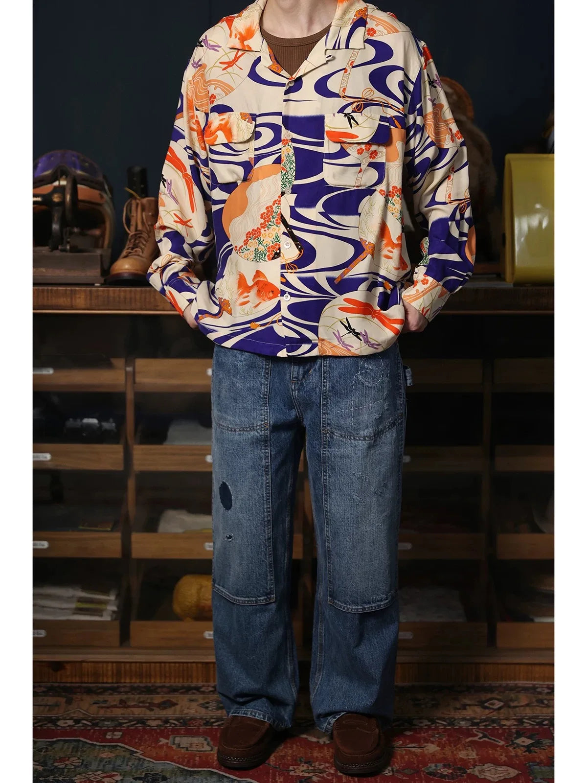 Oriental Print Hawaiian Shirt