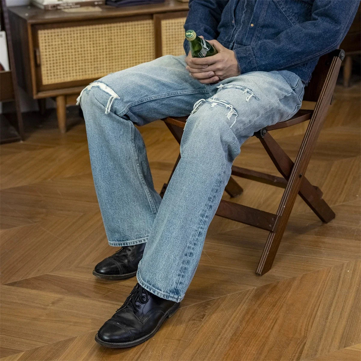 Light Wash Ripped Bootcut Jeans
