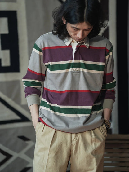 Striped Button Down Polo Shirt