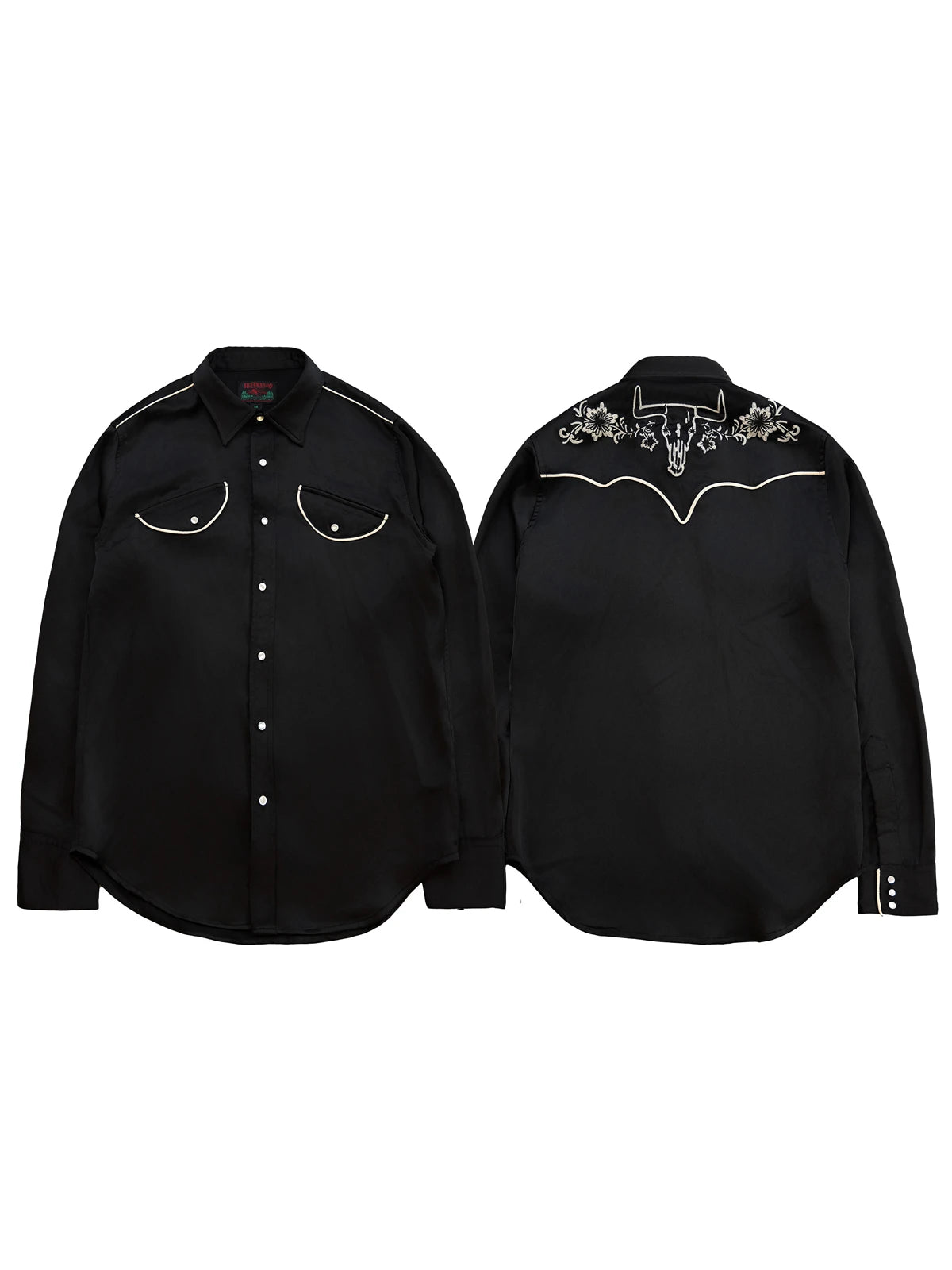 Black Embroidered Satin Western Shirt