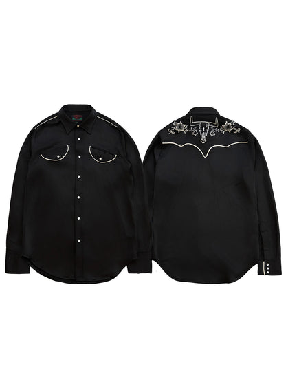 Black Embroidered Satin Western Shirt