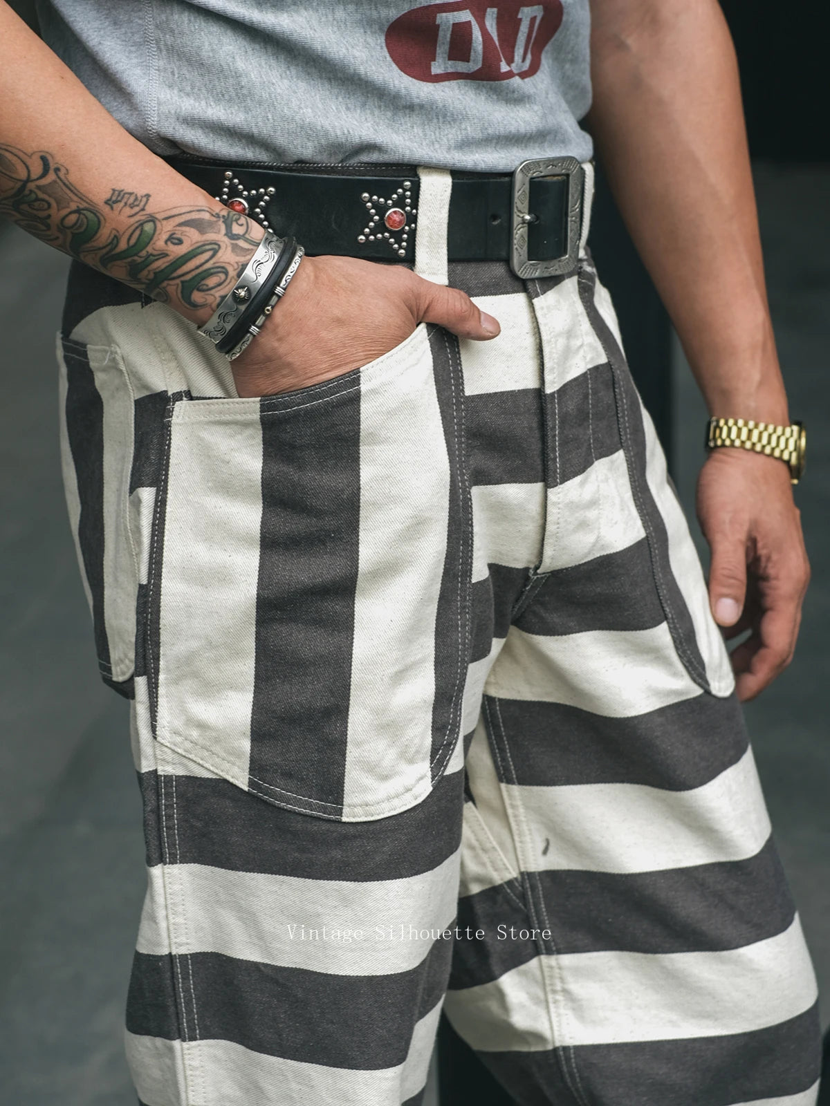 Striped Prisoner Biker Pants