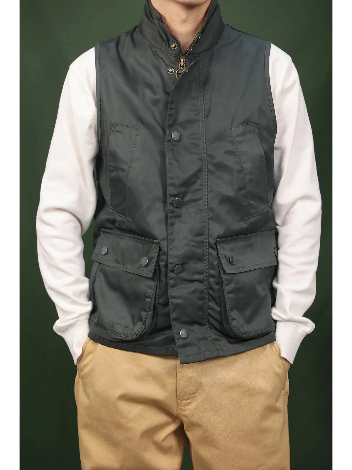 Waxed Stand Collar Utility Vest