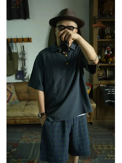 Plaid Short Sleeve Pullover Shirt