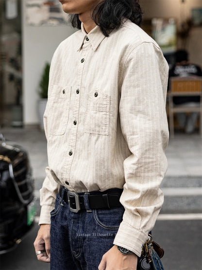 Cotton Linen Stripe Work Shirt