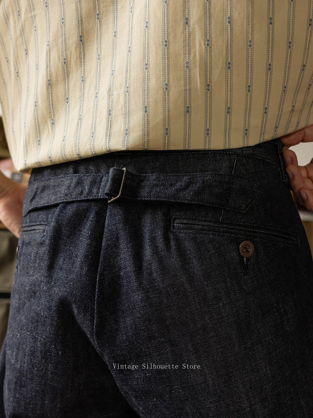 Pleated High Waist Denim Trousers