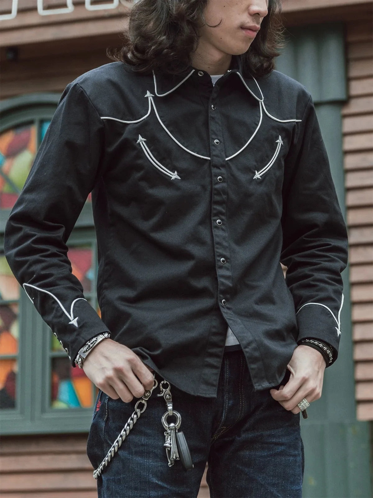 Black Embroidered Western Shirt
