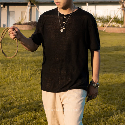 Linen Short Sleeve Henley
