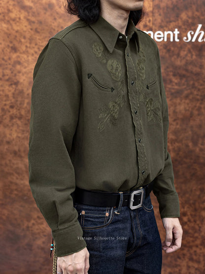 Dark Green Skull Western Shirt