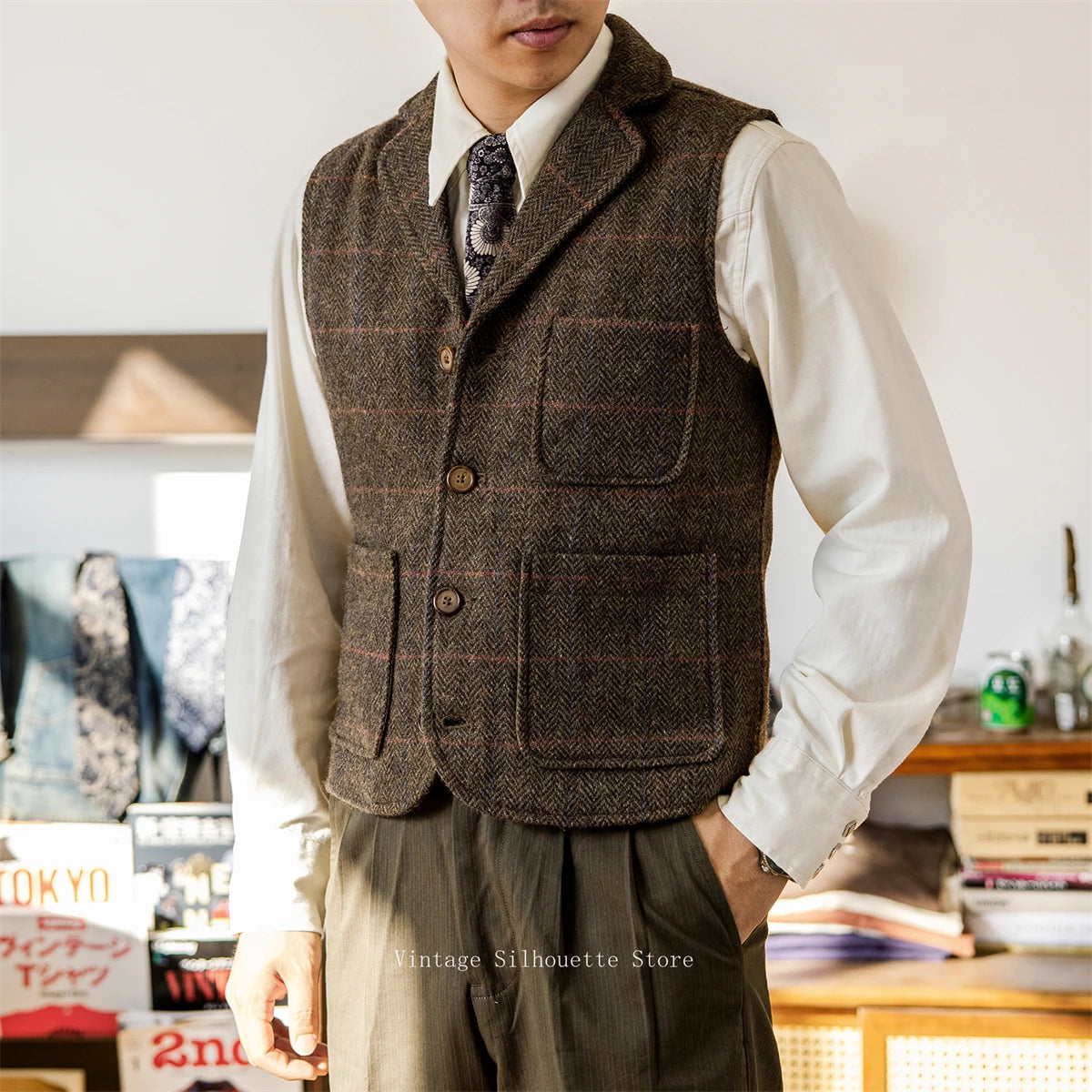 Plaid Wool Tweed Vest