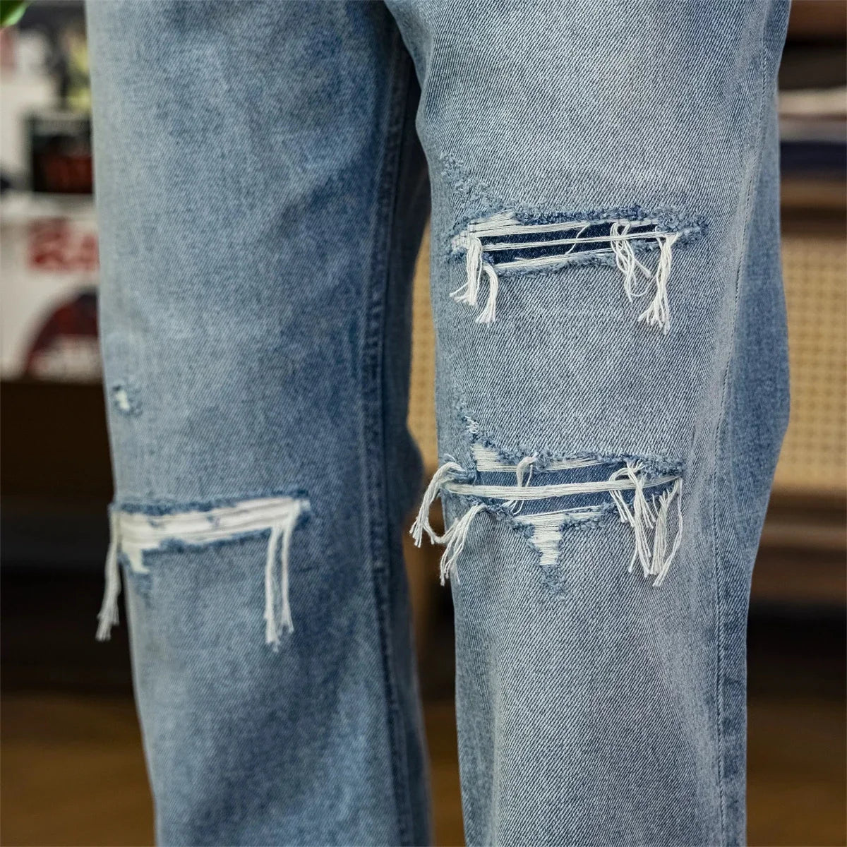 Light Wash Ripped Bootcut Jeans