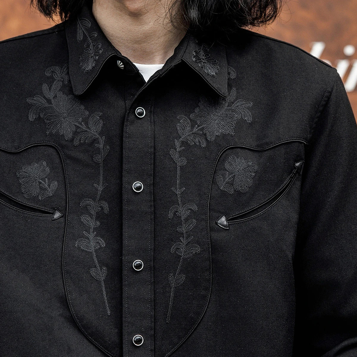Black Floral Embroidered Western Shirt