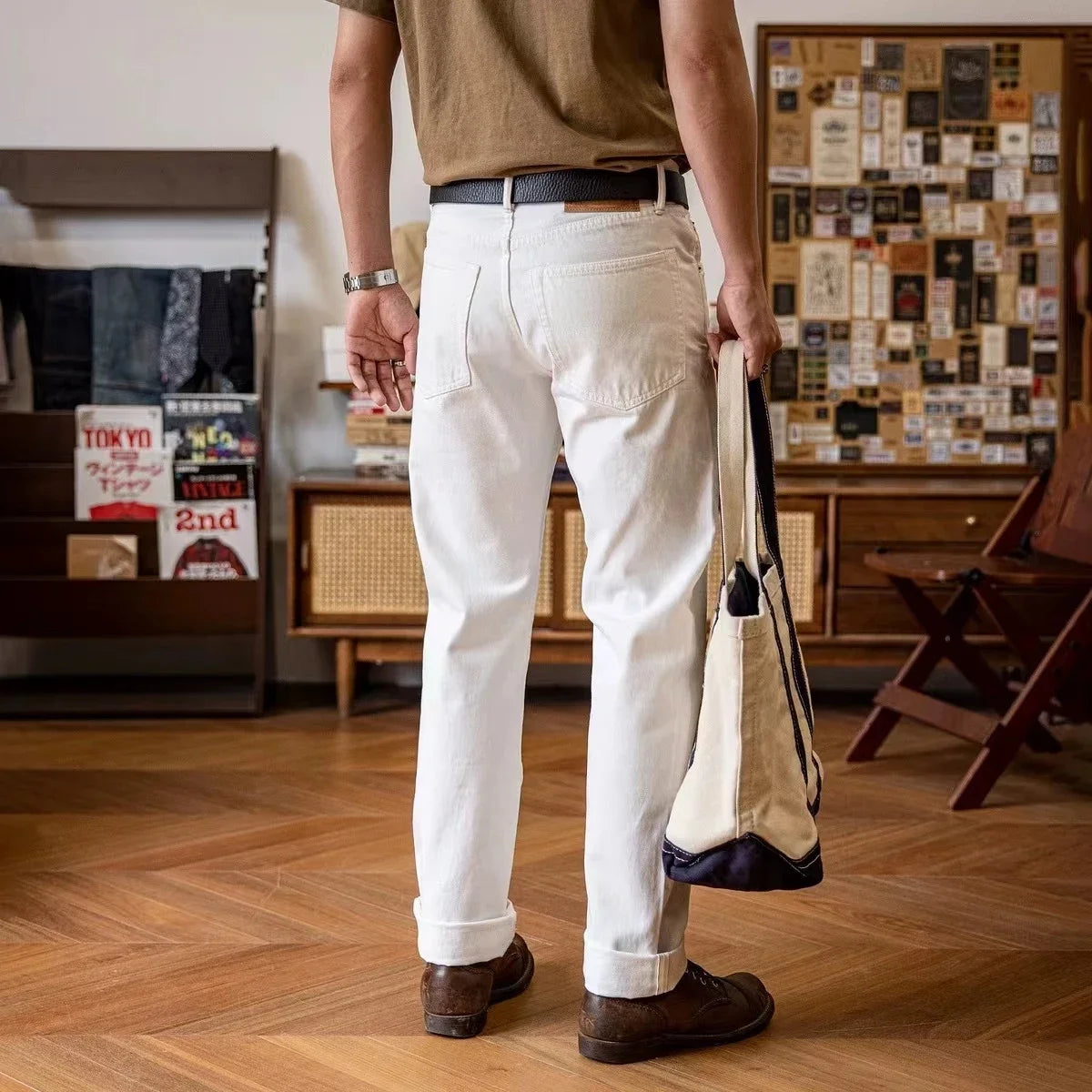 White Straight Selvedge Jeans
