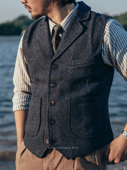 Herringbone Wool Tweed Vest