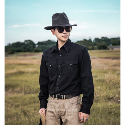Black Slim Western Shirt