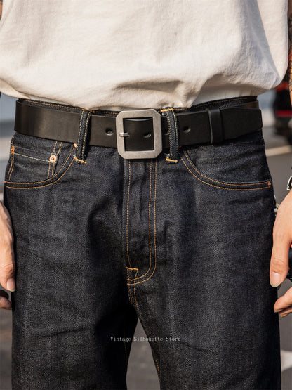 Black Leather Stainless Buckle Belt
