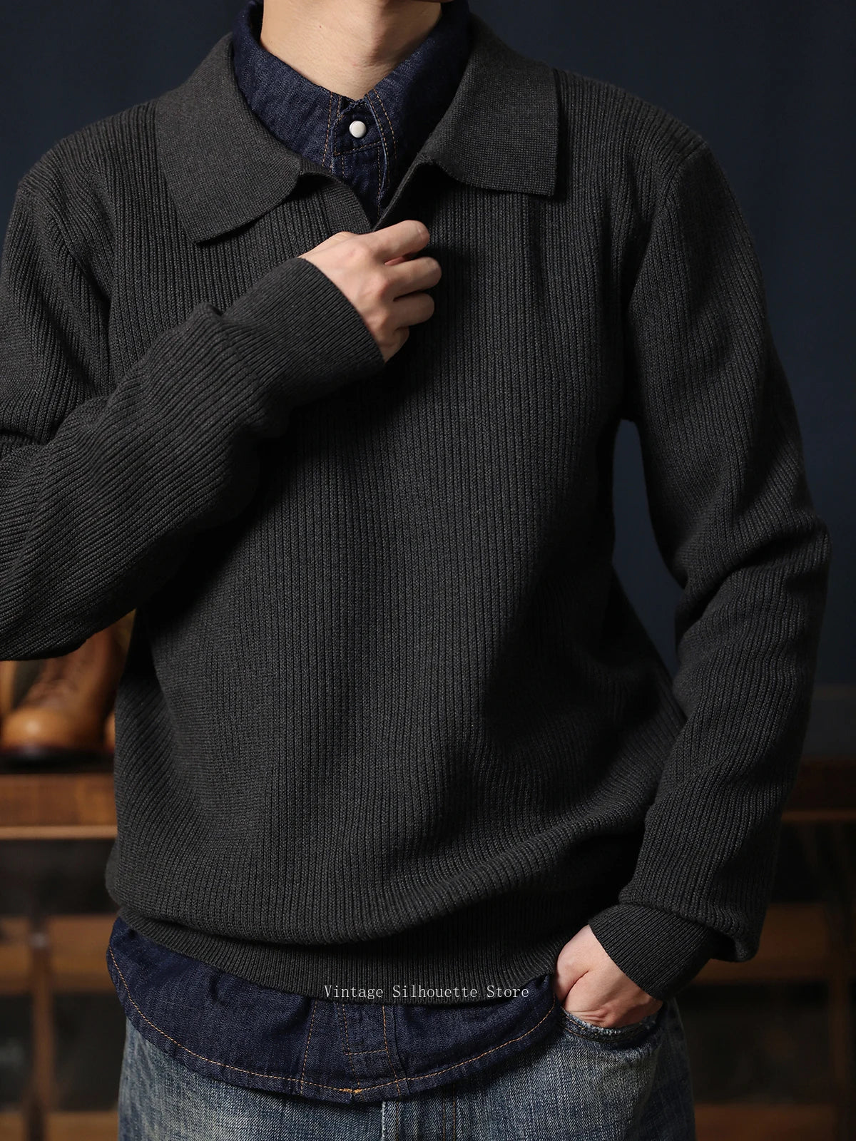 Seagull Collar Knit Polo