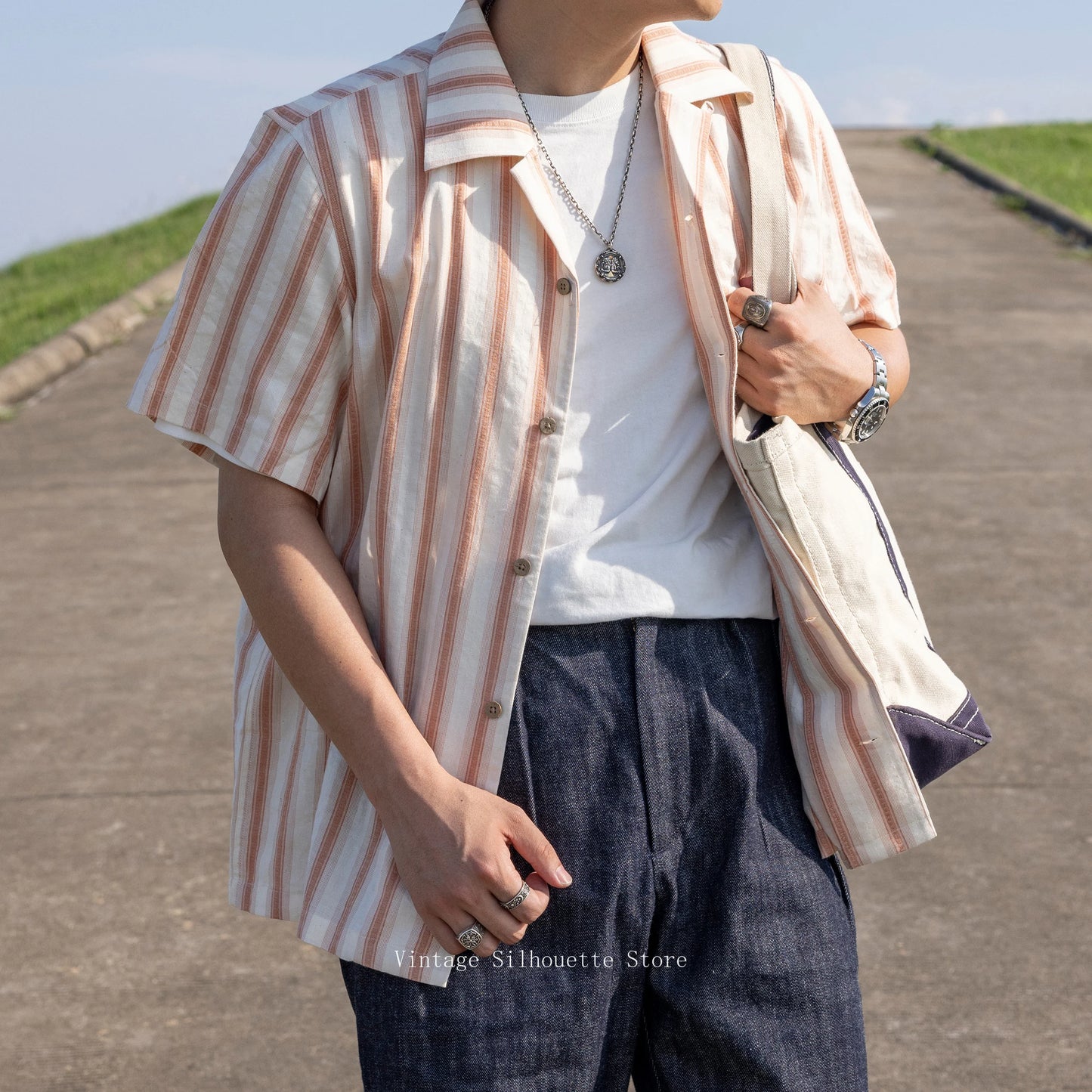 Jacquard Stripe Camp Shirt