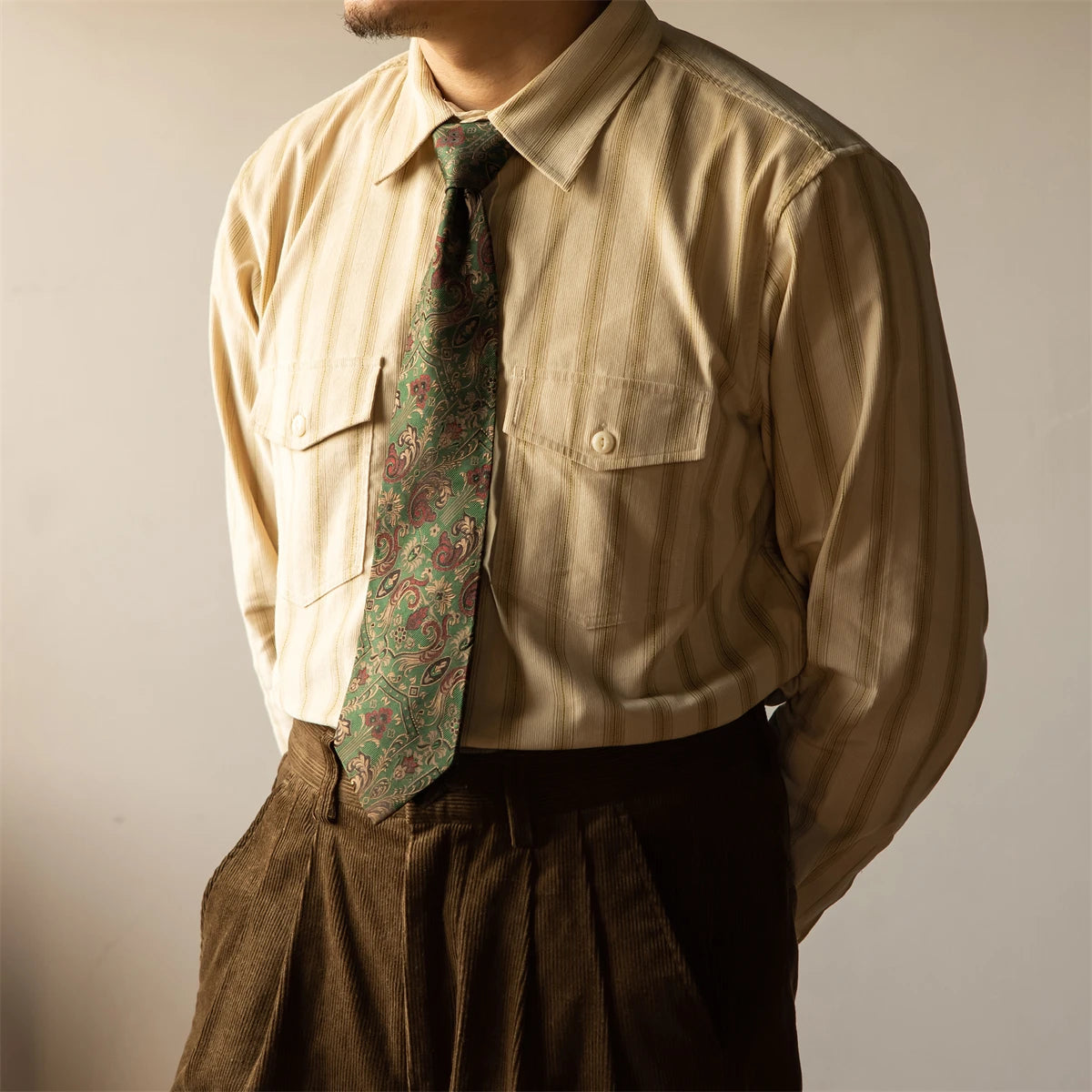 Beige Corduroy Stripe Shirt