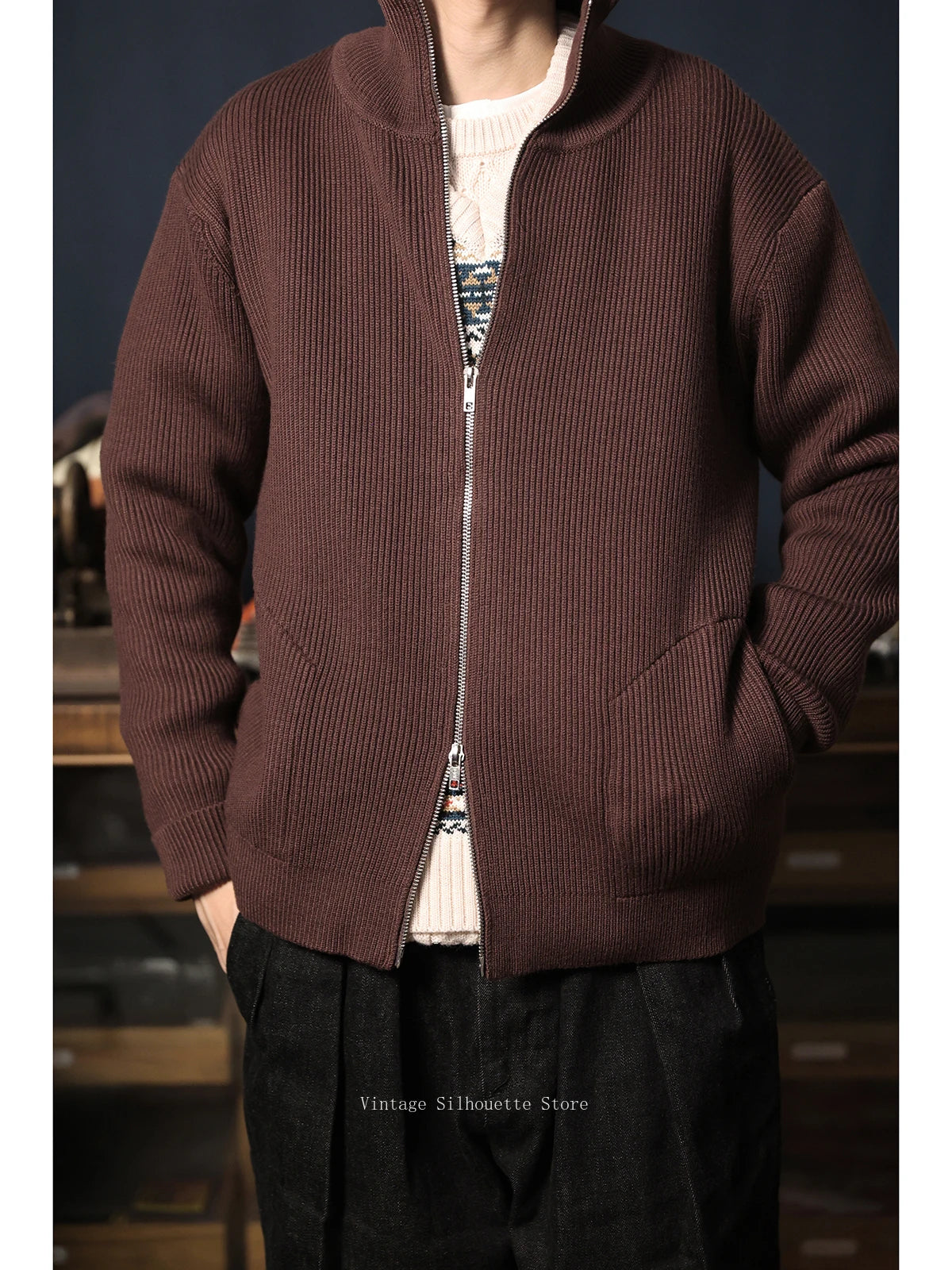 Zip Wool Blend Cardigan