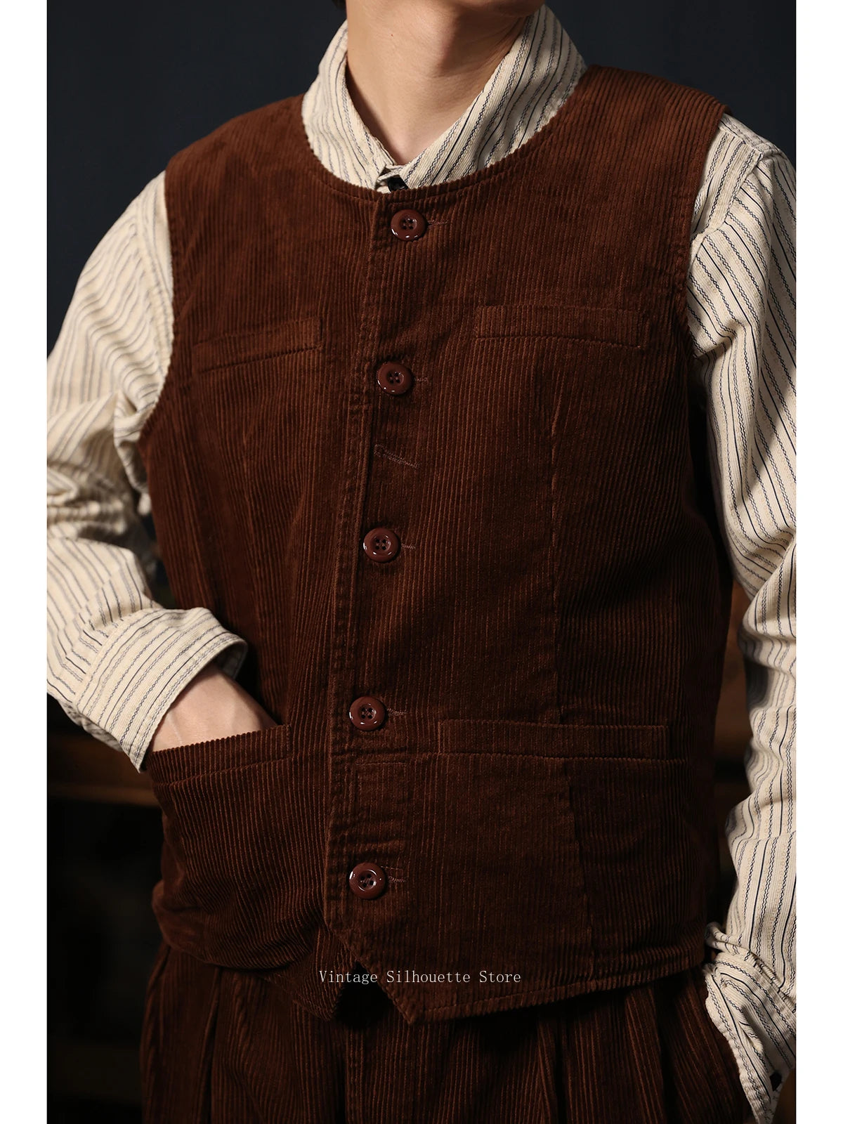 Corduroy Round Neck Vest