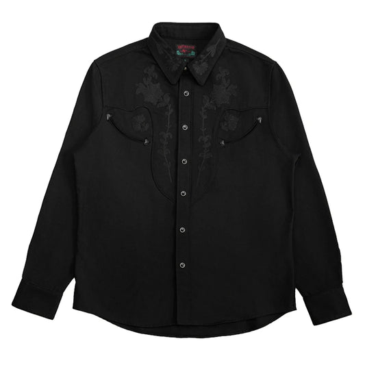 Black Floral Embroidered Western Shirt