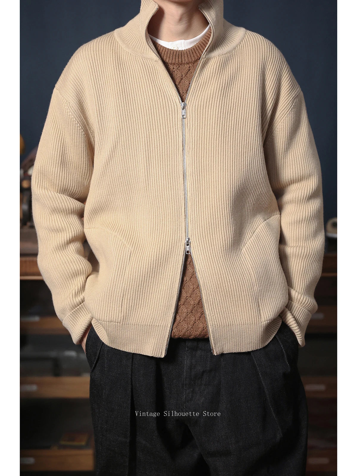 Zip Wool Blend Cardigan