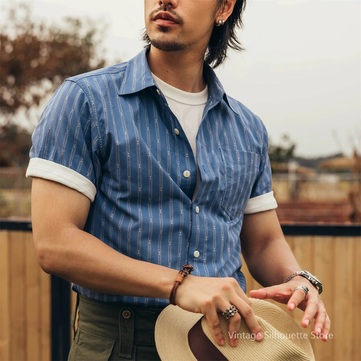 Jacquard Stripe Short Sleeve Shirt