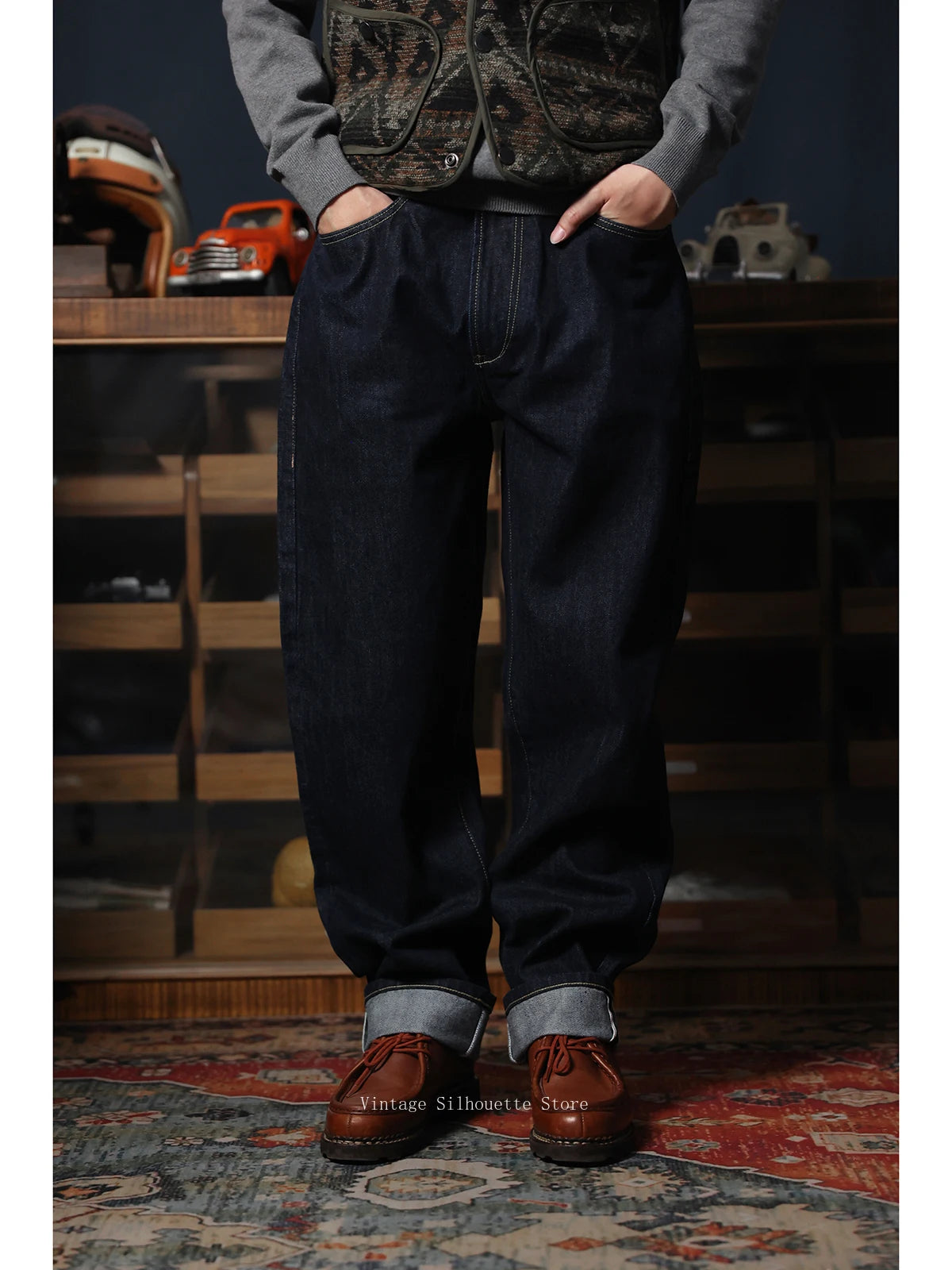 Cinch Back Raw Denim Jeans
