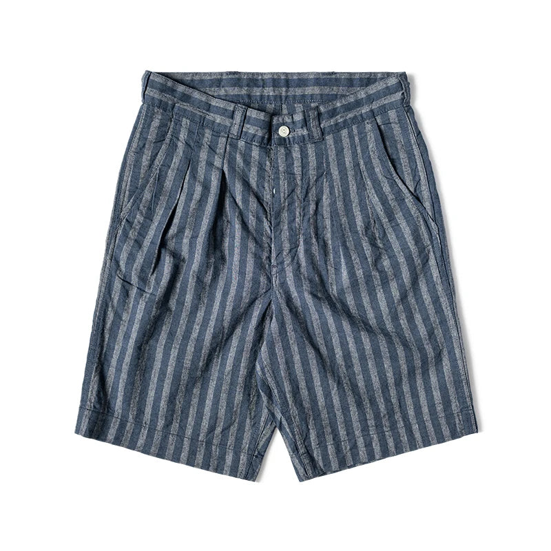 Striped Chambray Pleated Shorts