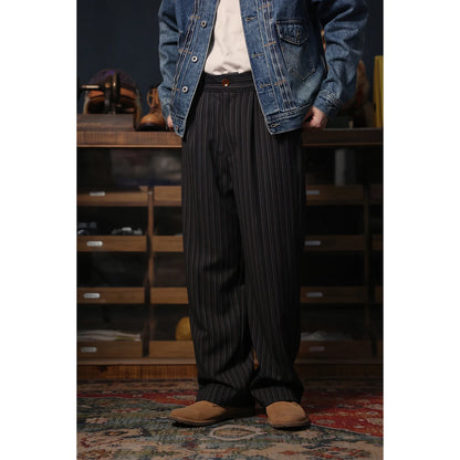 Pinstripe Pleated Suit Trousers