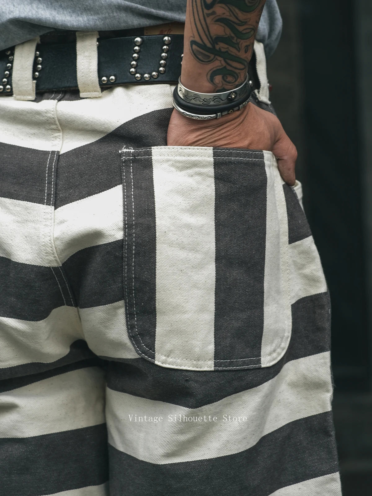 Striped Prisoner Biker Pants