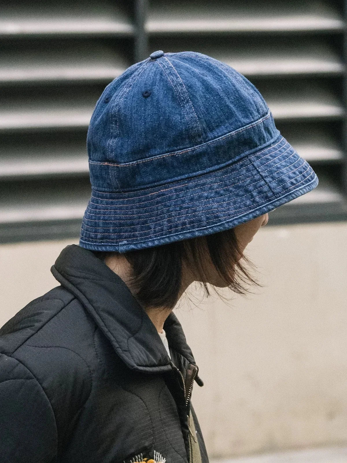 Washed Denim Dome Bucket Hat