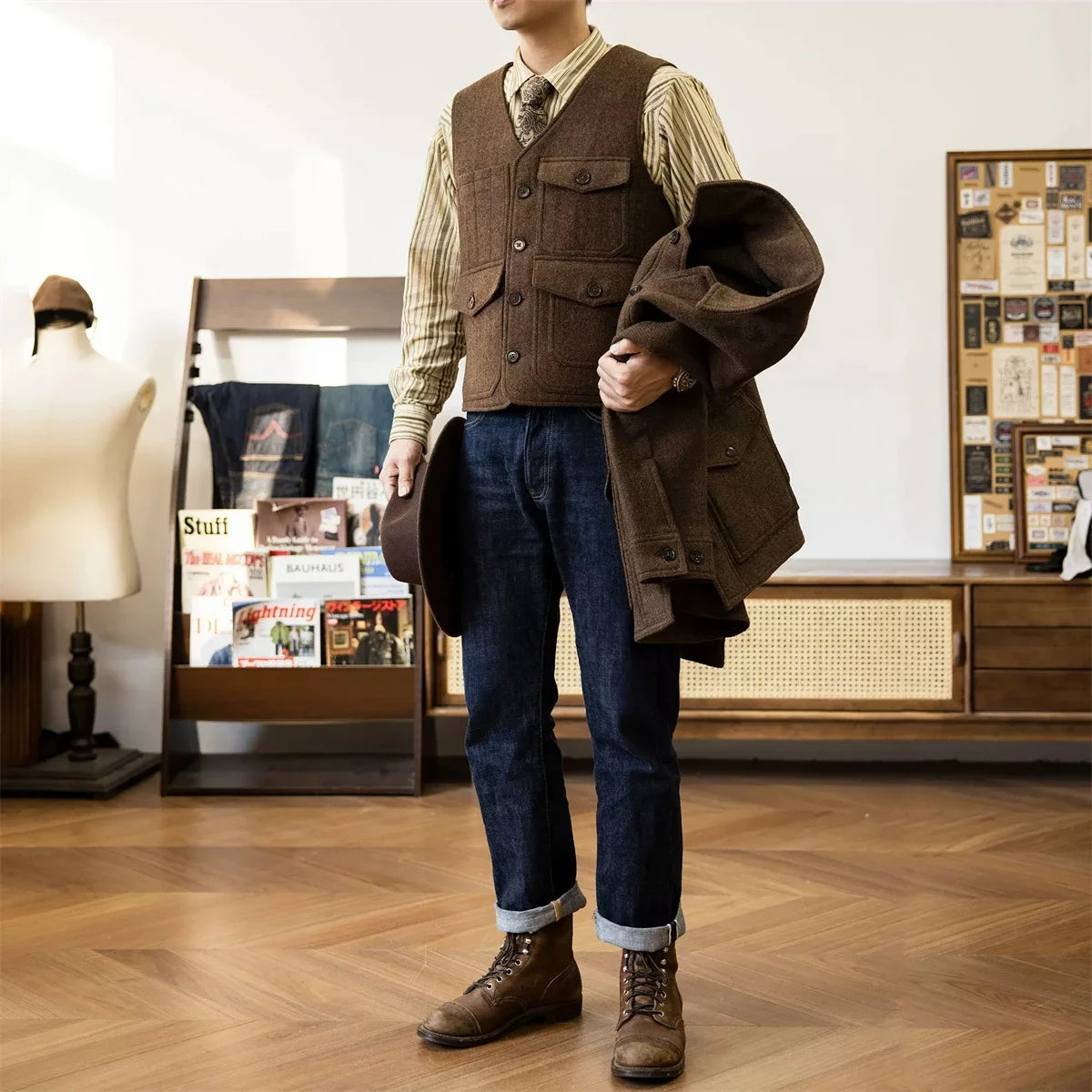Tweed Multi Pocket Work Vest