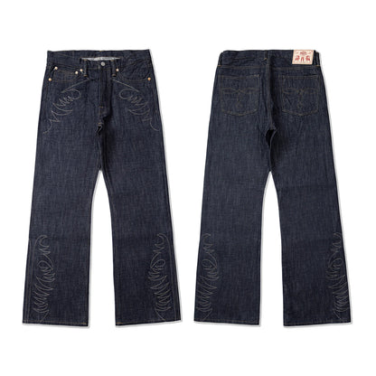 Indigo Embroidered Bootcut Jeans