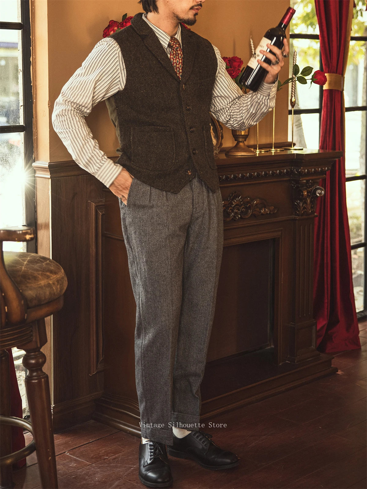 Herringbone Tweed Lapel Vest