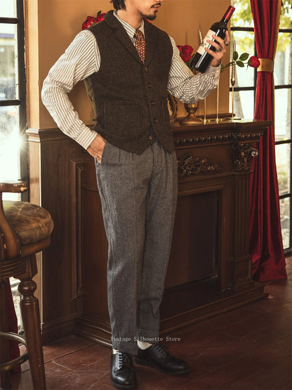 Herringbone Tweed Lapel Vest